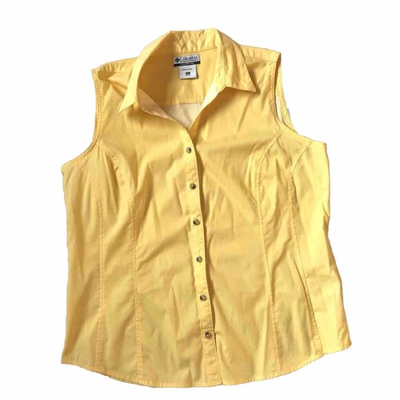 VTG Columbia Womens Size XL Yellow Sleeveless Button Up Shirt Top Tank Outdoor - Picture 1 of 9